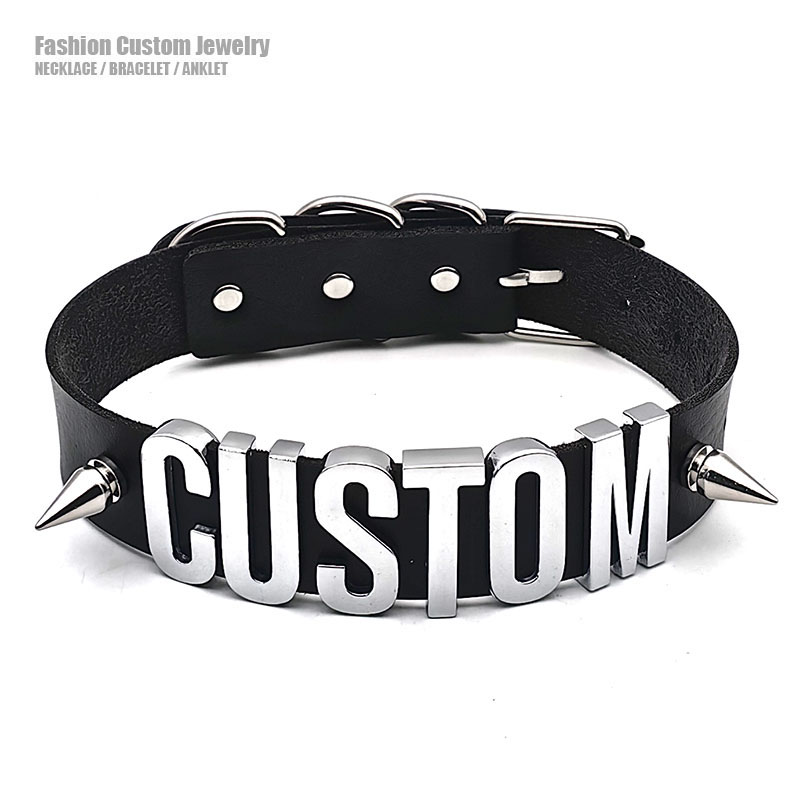 Body Jewelry Goth - Punk rebite letras personalizadas colar picos