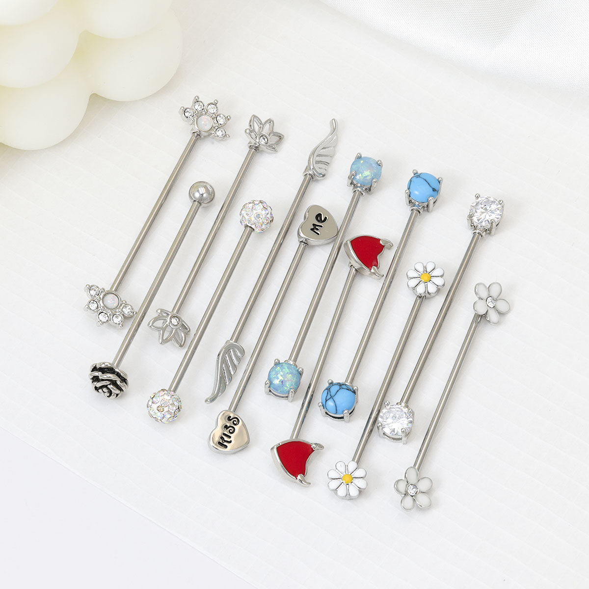Body Jewelry Industrial - 16g setas corações barra industrial aço